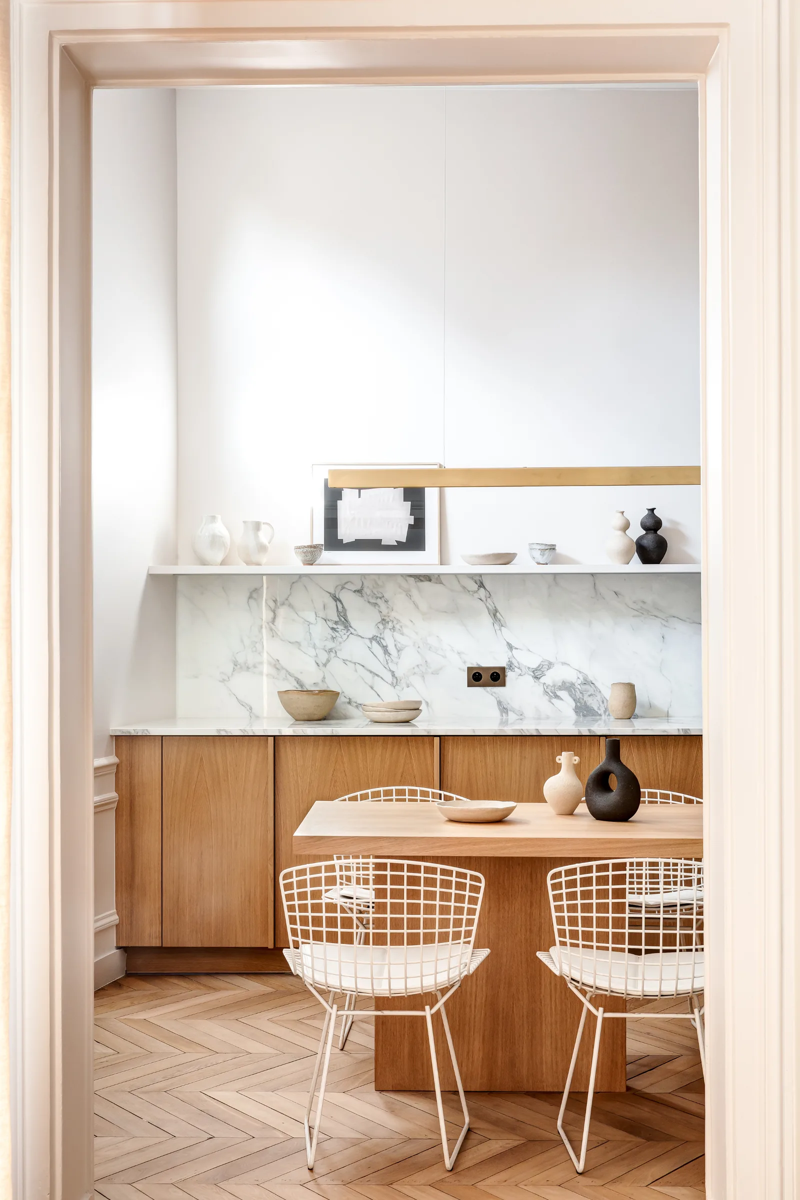 Cuisine blanche et marbre, projet Foch