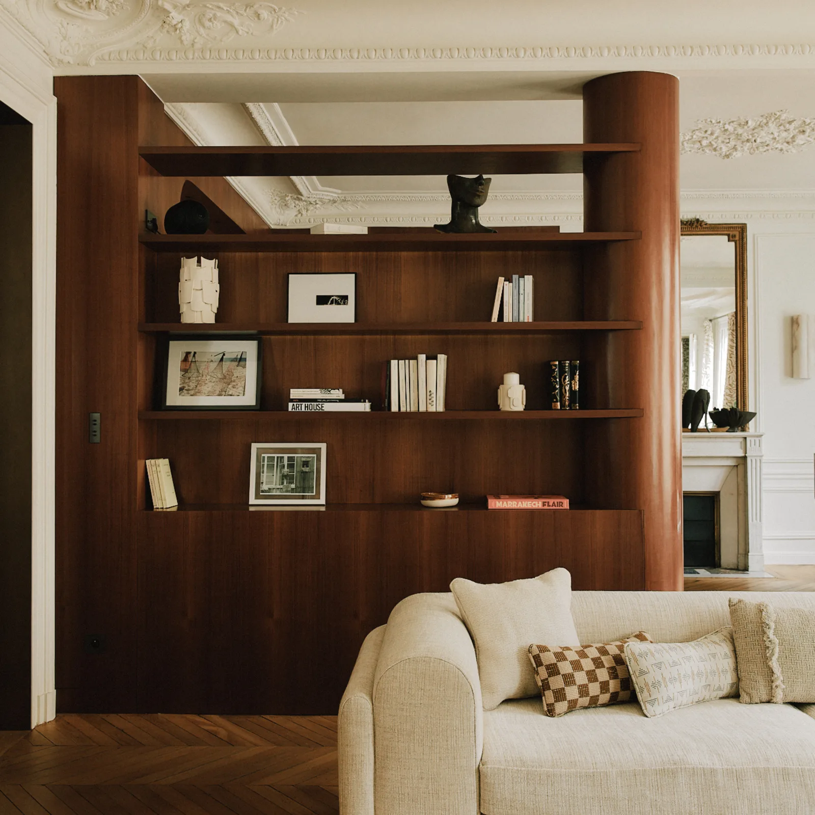 Salon et bibliothèque en bois, projet Solférino